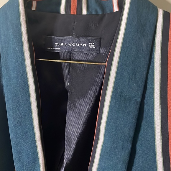 ZARA Woman Striped Bottle Green Blazer - Picture 6 of 11